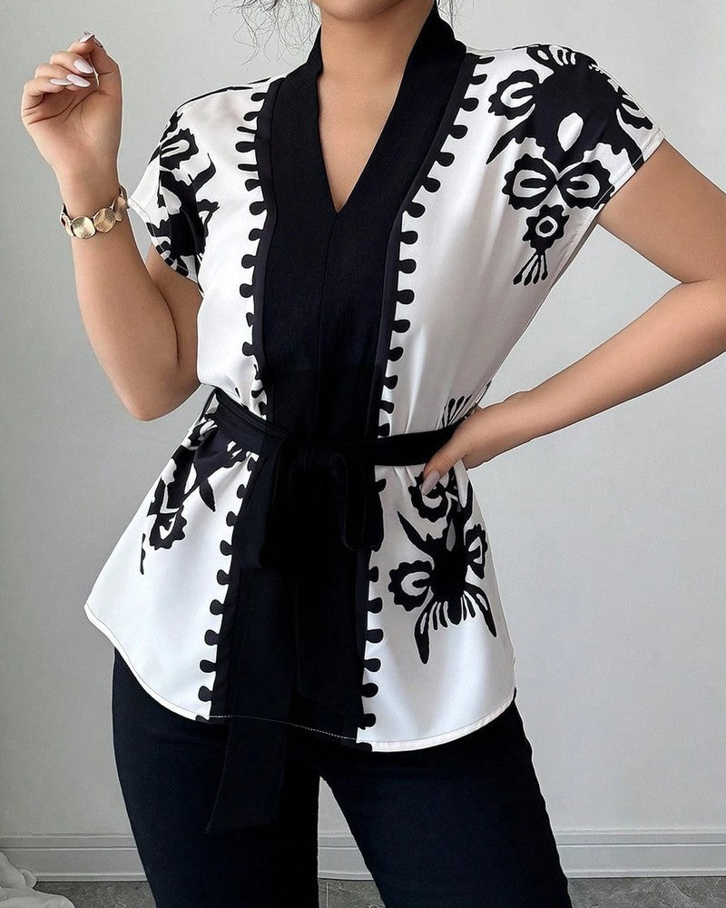 Edith Women's Printed Belted Kimono Top