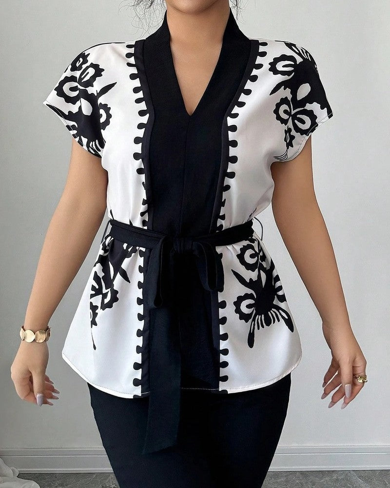 Edith Women's Printed Belted Kimono Top