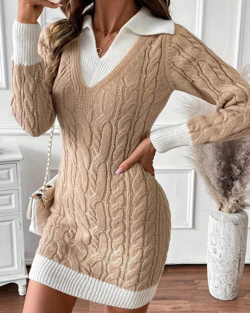 Elara Cable Knit Contrast Sweater Dress