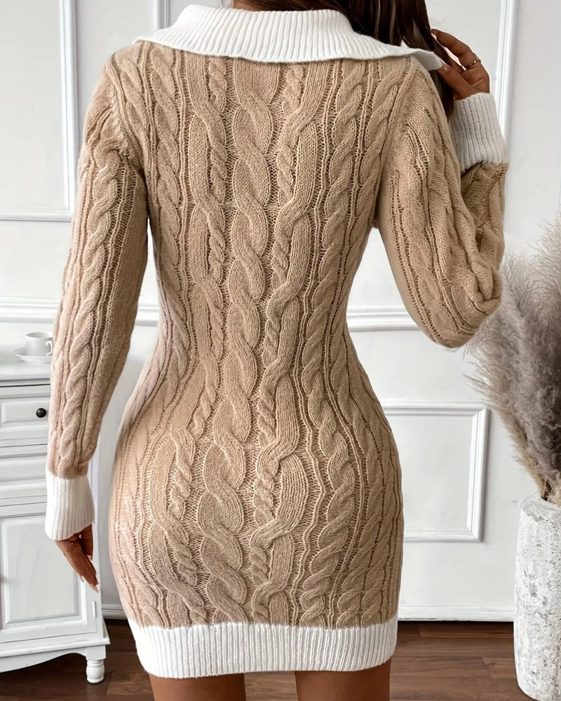 Elara Cable Knit Contrast Sweater Dress