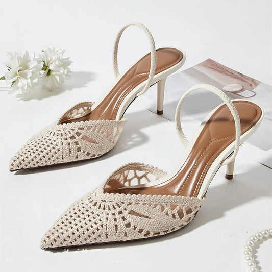 Eloria Crochet Pointed Slingback Heels