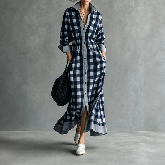Eloria Relaxed Plaid Button-Up Maxi Dress