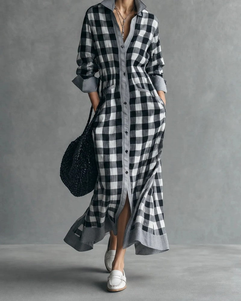 Eloria Relaxed Plaid Button-Up Maxi Dress