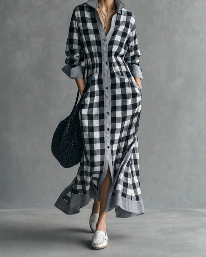 Eloria Relaxed Plaid Button-Up Maxi Dress