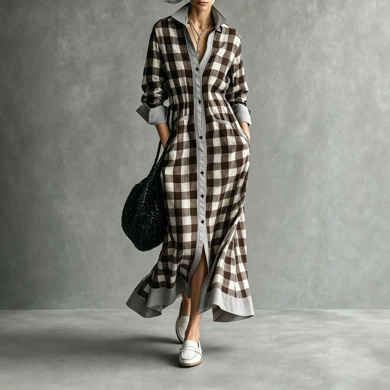 Eloria Relaxed Plaid Button-Up Maxi Dress