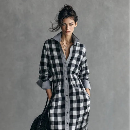 Eloria Relaxed Plaid Button-Up Maxi Dress