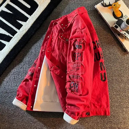 Emory Distressed Graphic Denim Jacket