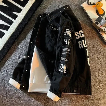 Emory Distressed Graphic Denim Jacket