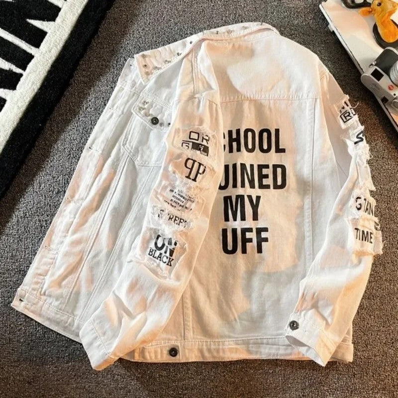 Emory Distressed Graphic Denim Jacket