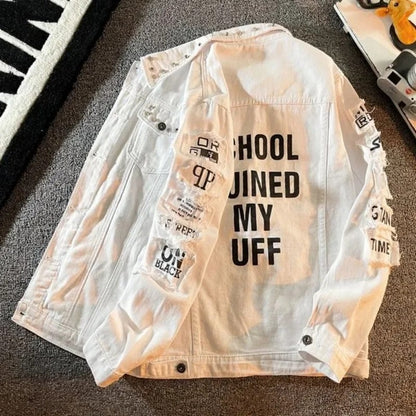 Emory Distressed Graphic Denim Jacket