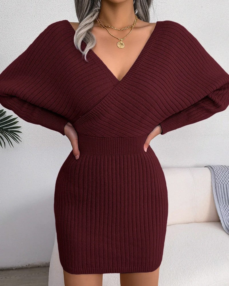 Esther Women's Ribbed Knit Wrap Sweater Dress