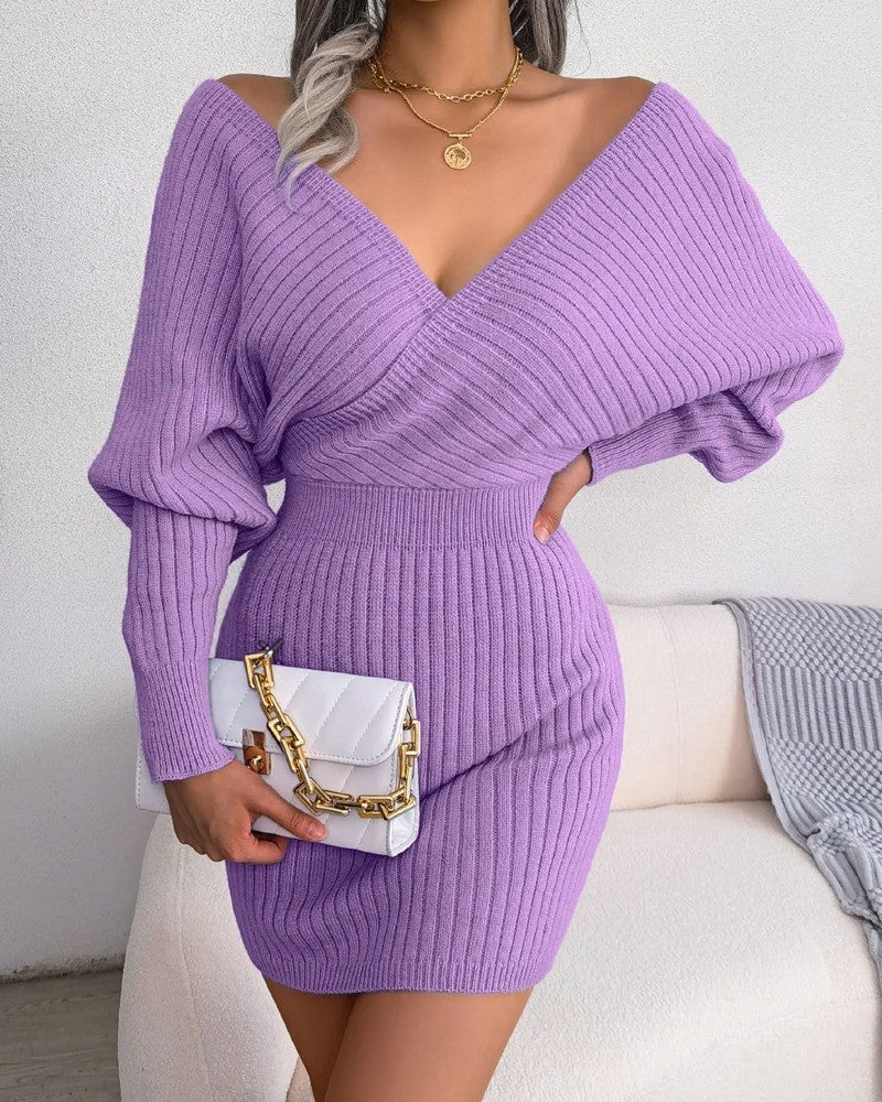 Esther Women's Ribbed Knit Wrap Sweater Dress