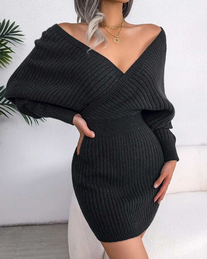 Esther Women's Ribbed Knit Wrap Sweater Dress