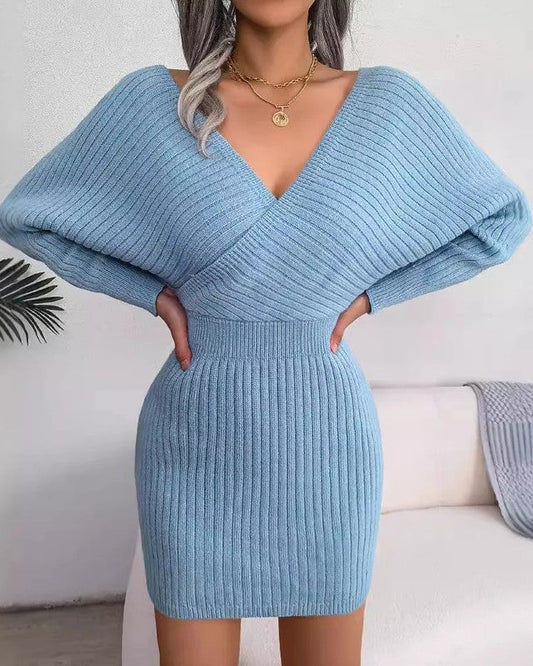 Esther Women's Ribbed Knit Wrap Sweater Dress