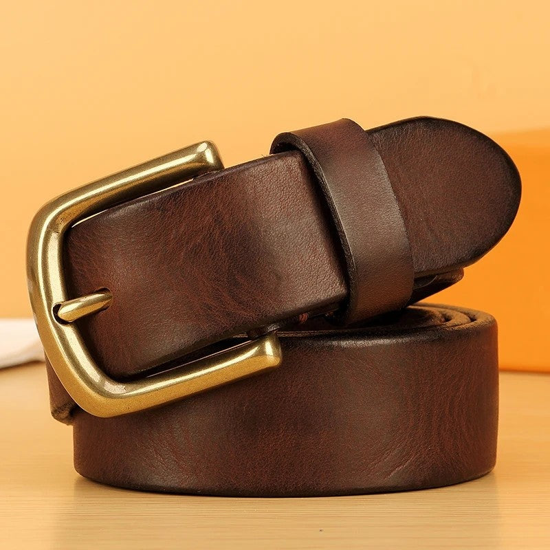 Genuine Leather Polished Buckle Belt