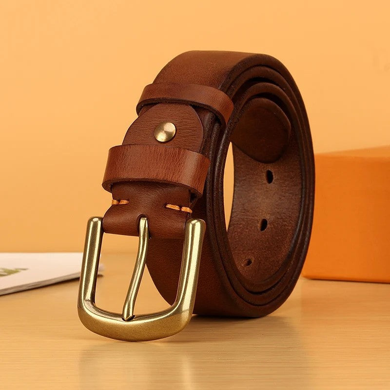 Genuine Leather Polished Buckle Belt