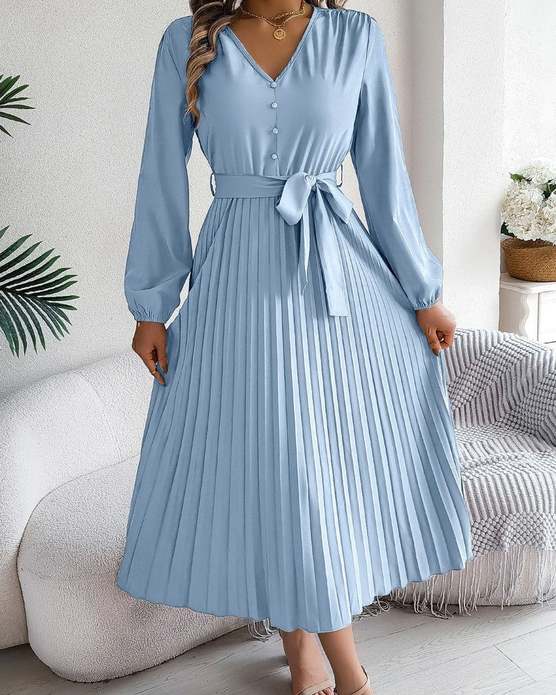 Heidi Women's Pleated Belted Midi Dress