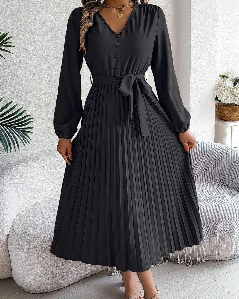 Heidi Women's Pleated Belted Midi Dress