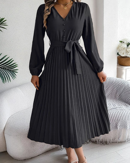 Heidi Women's Pleated Belted Midi Dress