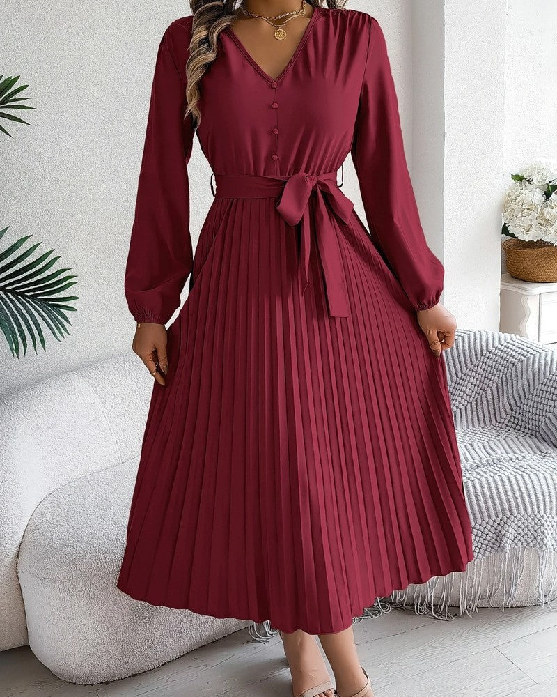 Heidi Women's Pleated Belted Midi Dress