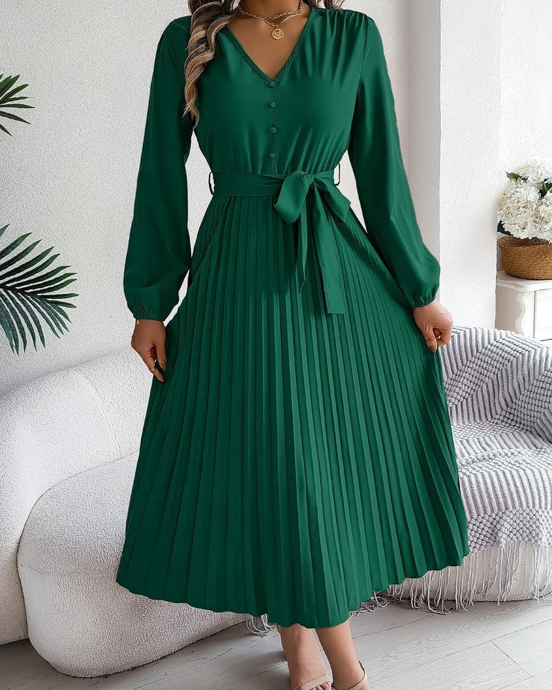 Heidi Women's Pleated Belted Midi Dress