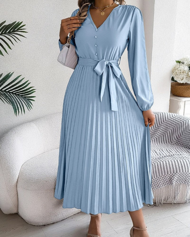 Heidi Women's Pleated Belted Midi Dress