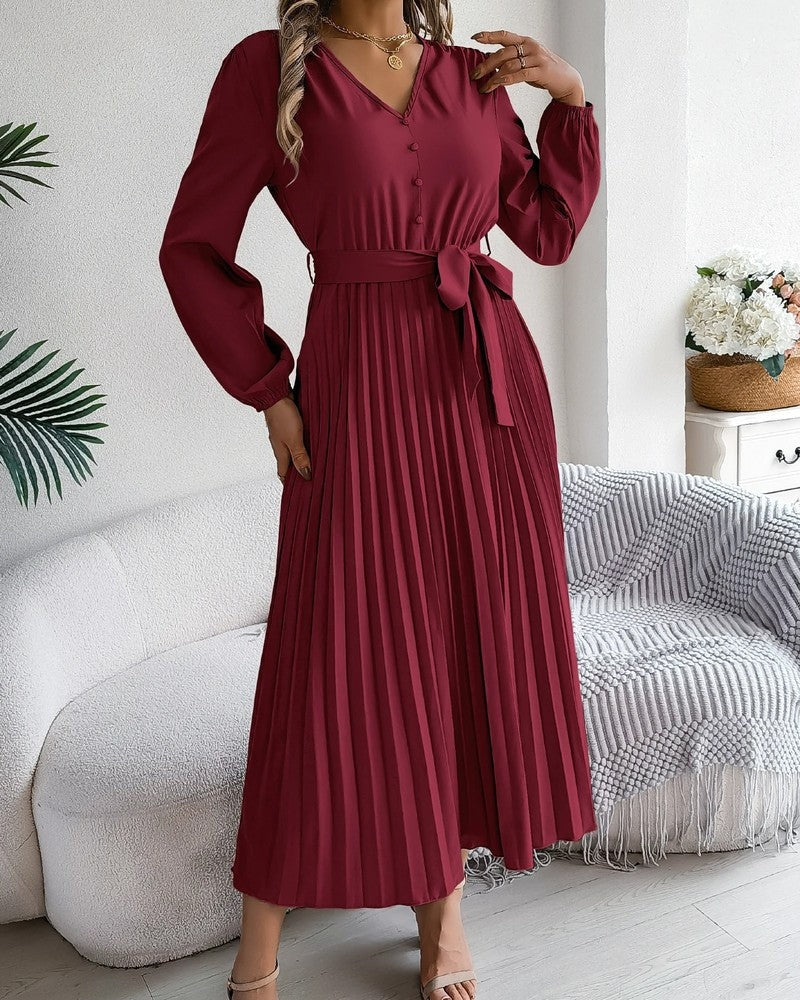 Heidi Women's Pleated Belted Midi Dress