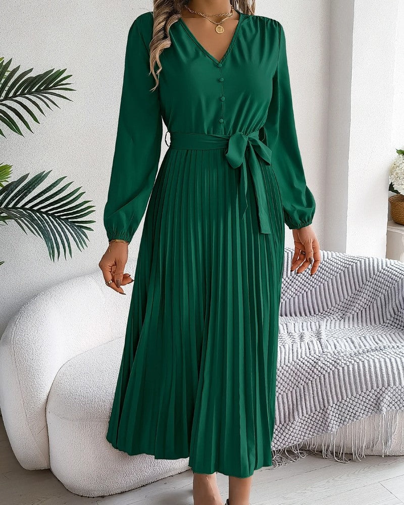 Heidi Women's Pleated Belted Midi Dress