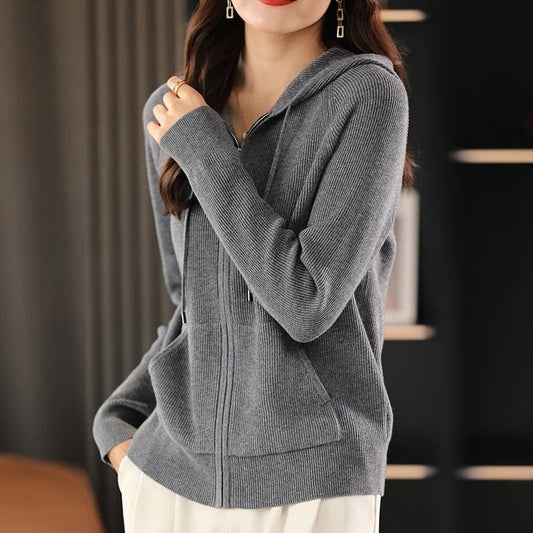 Henna Ribbed Knit Zip Hoodie