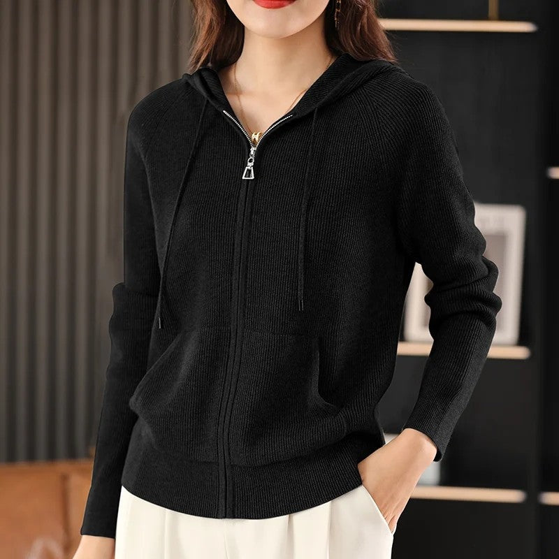 Henna Ribbed Knit Zip Hoodie