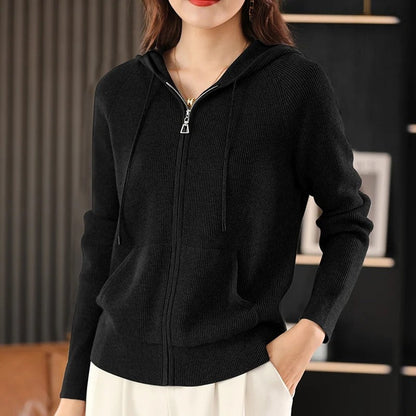 Henna Ribbed Knit Zip Hoodie