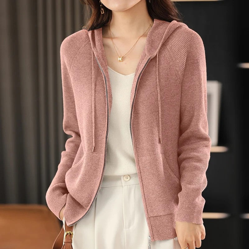 Henna Ribbed Knit Zip Hoodie