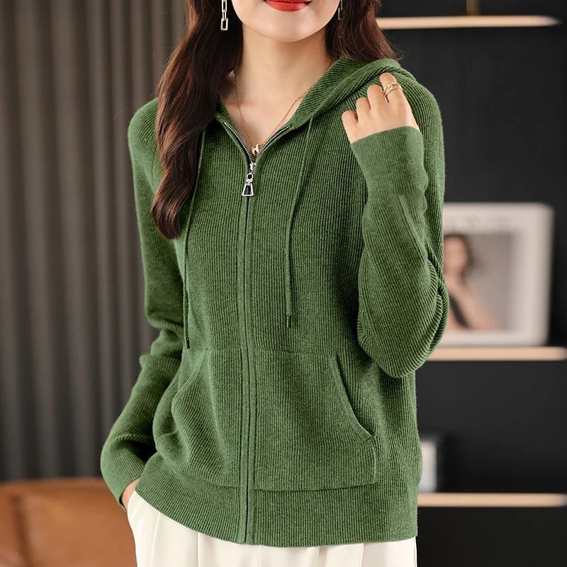 Henna Ribbed Knit Zip Hoodie