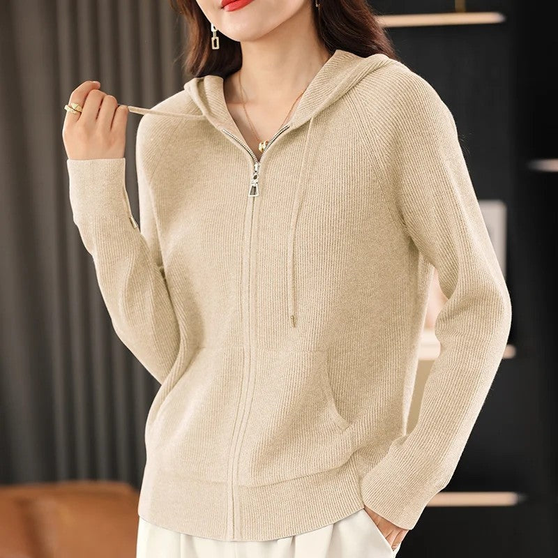 Henna Ribbed Knit Zip Hoodie