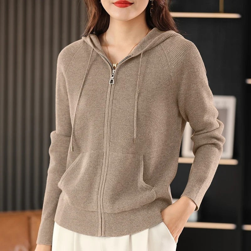 Henna Ribbed Knit Zip Hoodie