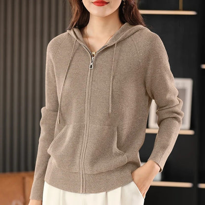 Henna Ribbed Knit Zip Hoodie