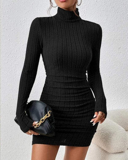 Ines Women's Ribbed Mock Neck Knit Mini Dress
