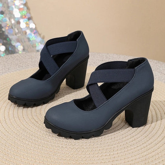 Iris Women's Chunky Elastic Strap Heel Pumps