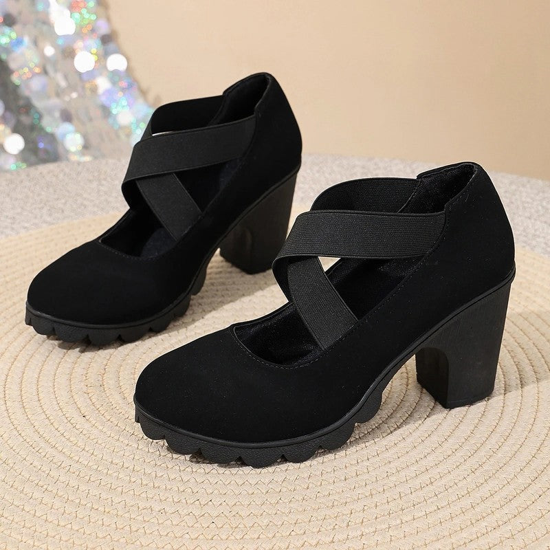 Iris Women's Chunky Elastic Strap Heel Pumps