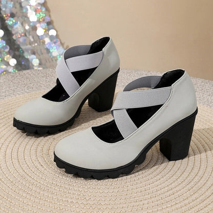 Iris Women's Chunky Elastic Strap Heel Pumps