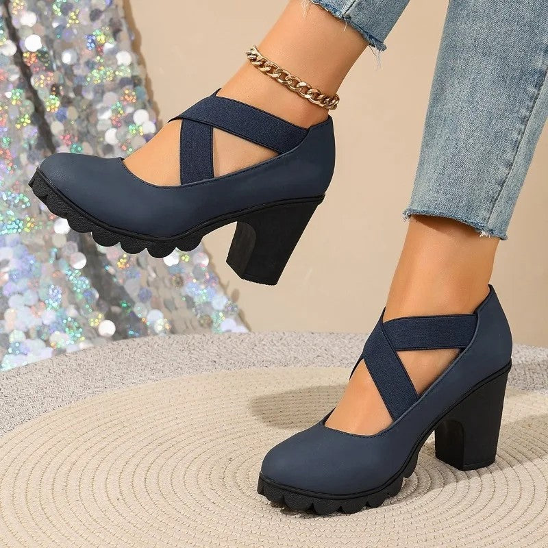 Iris Women's Chunky Elastic Strap Heel Pumps