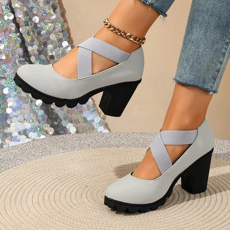 Iris Women's Chunky Elastic Strap Heel Pumps