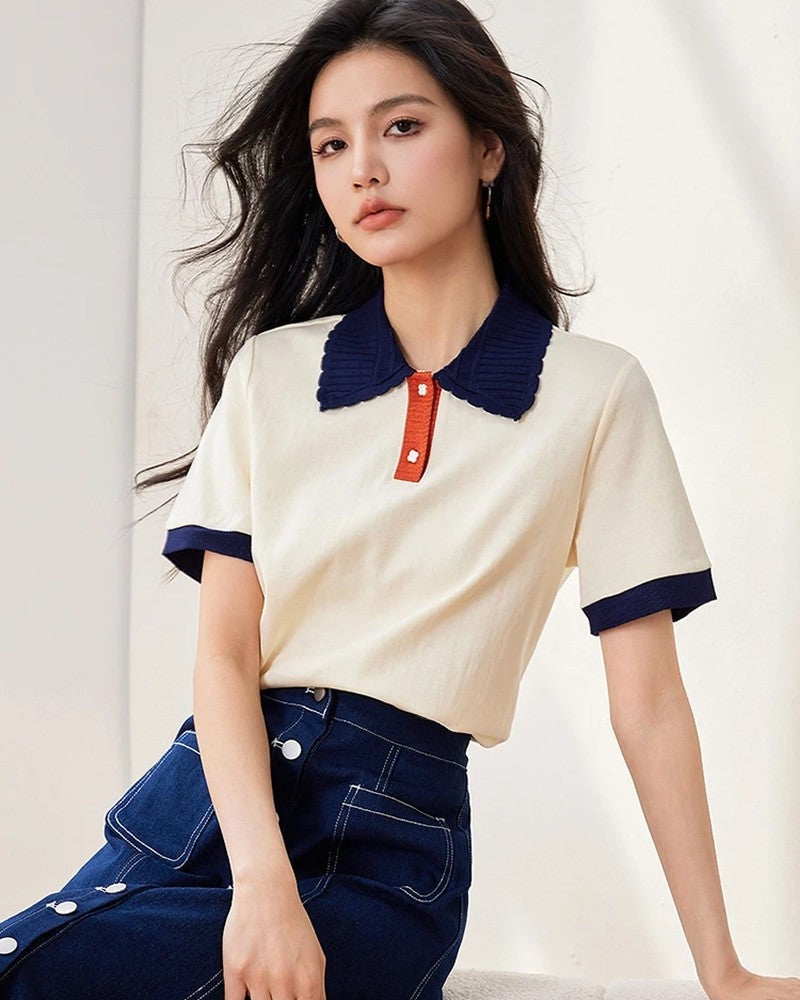 Ivy Women's Contrast Collar Knit Polo Shirt