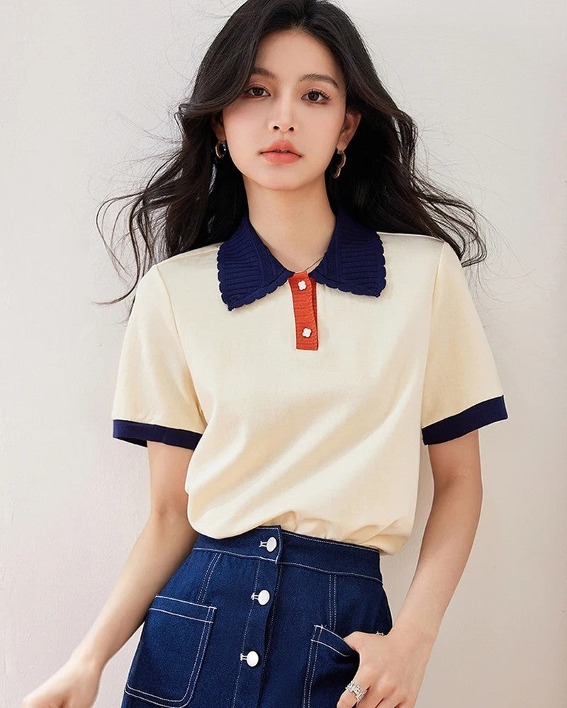 Ivy Women's Contrast Collar Knit Polo Shirt
