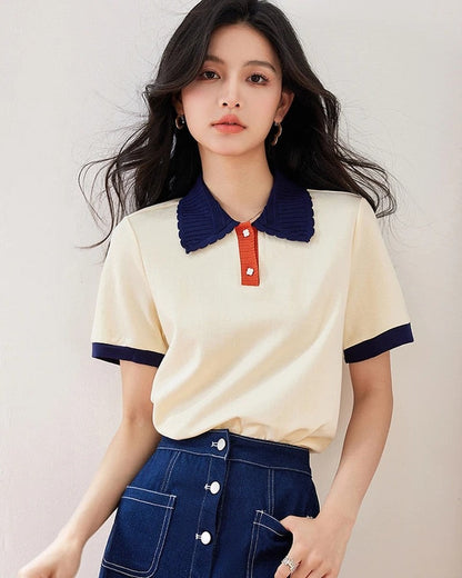 Ivy Women's Contrast Collar Knit Polo Shirt