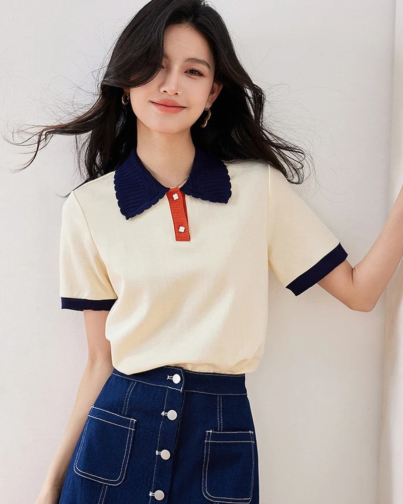 Ivy Women's Contrast Collar Knit Polo Shirt