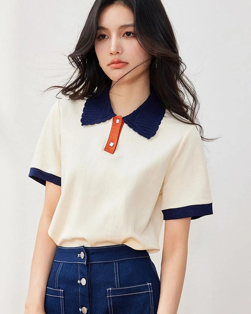 Ivy Women's Contrast Collar Knit Polo Shirt