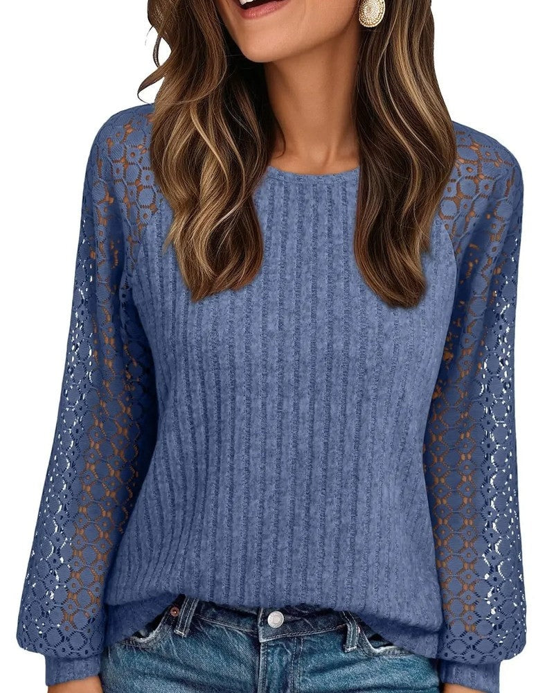 Joanna Women's Lace Sleeve Textured Knit Top