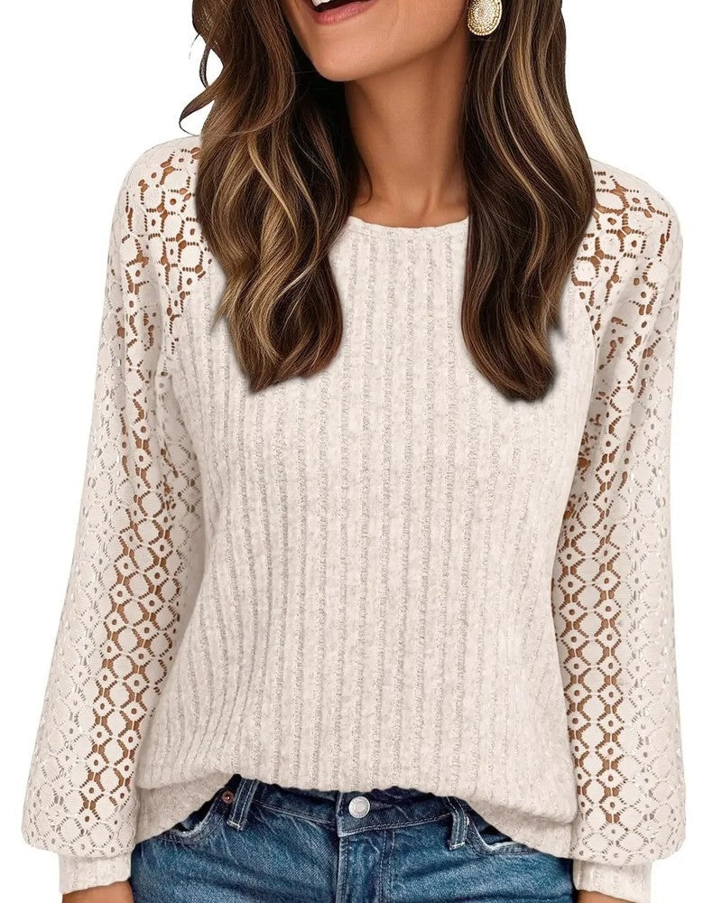 Joanna Women's Lace Sleeve Textured Knit Top