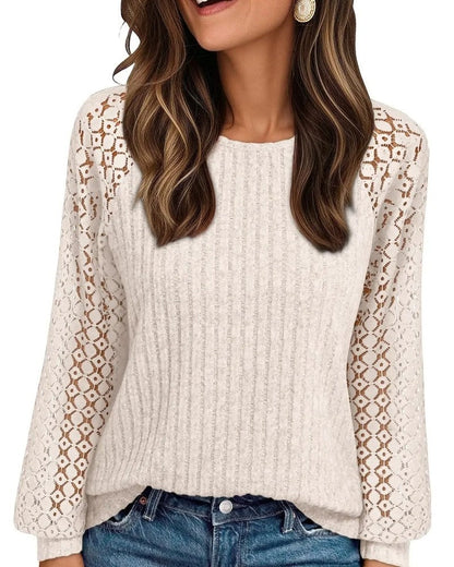 Joanna Women's Lace Sleeve Textured Knit Top
